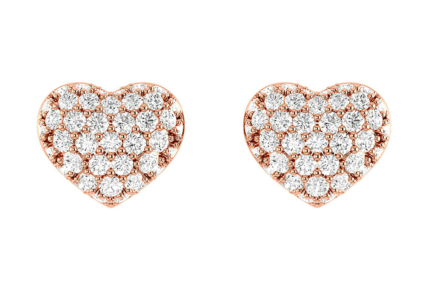 BUBBLY DIAMOND HEART STUD EARRINGS 14K SOLID GOLD 0.20CTW
