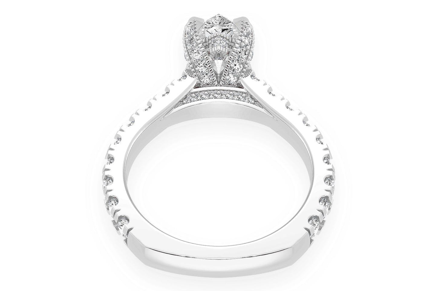 THINN - 1.50CT PEAR SOLITAIRE - SINGLE ROW SCALLOP - DIAMOND ENGAGEMENT RING