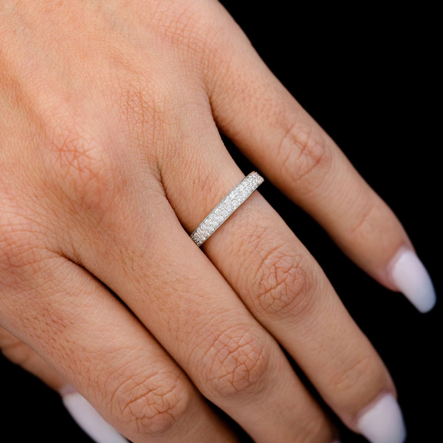 TWO ROW BORDER DIAMOND BAND RING 14K SOLID GOLD 0.33CTW