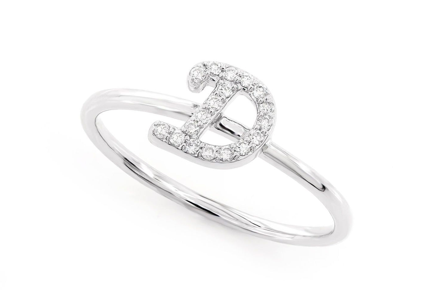 CURSIVE LETTER D DIAMOND RING 14K SOLID GOLD 0.08CTW