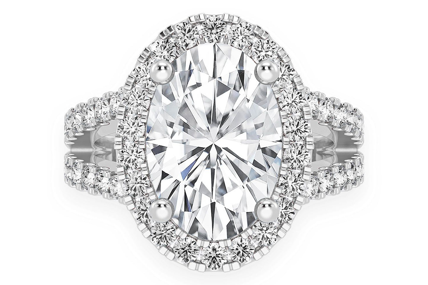 3.00CT OVAL SOLITAIRE - TWO ROW SPLIT - DIAMOND ENGAGEMENT RING