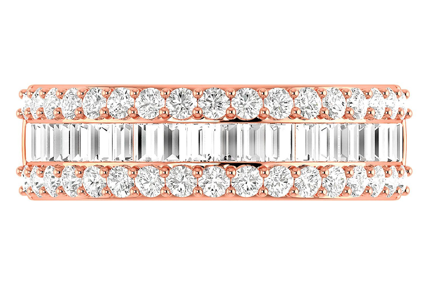BORDER BAGUETTE & ROUND DIAMOND RING 14K SOLID GOLD 1.20CTW