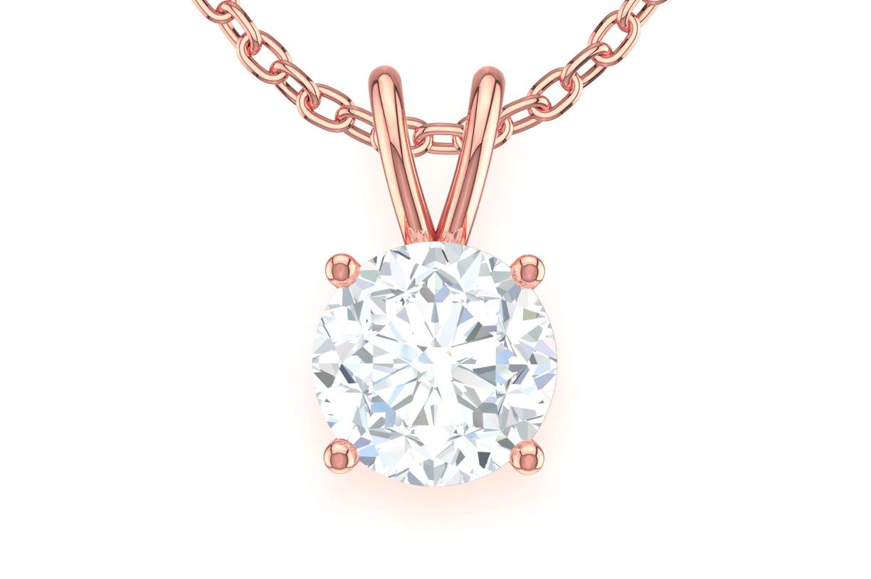 Pandantiv Solitaire Rotund cu Diamant de 1.00CT, Aur Masiv de 14K