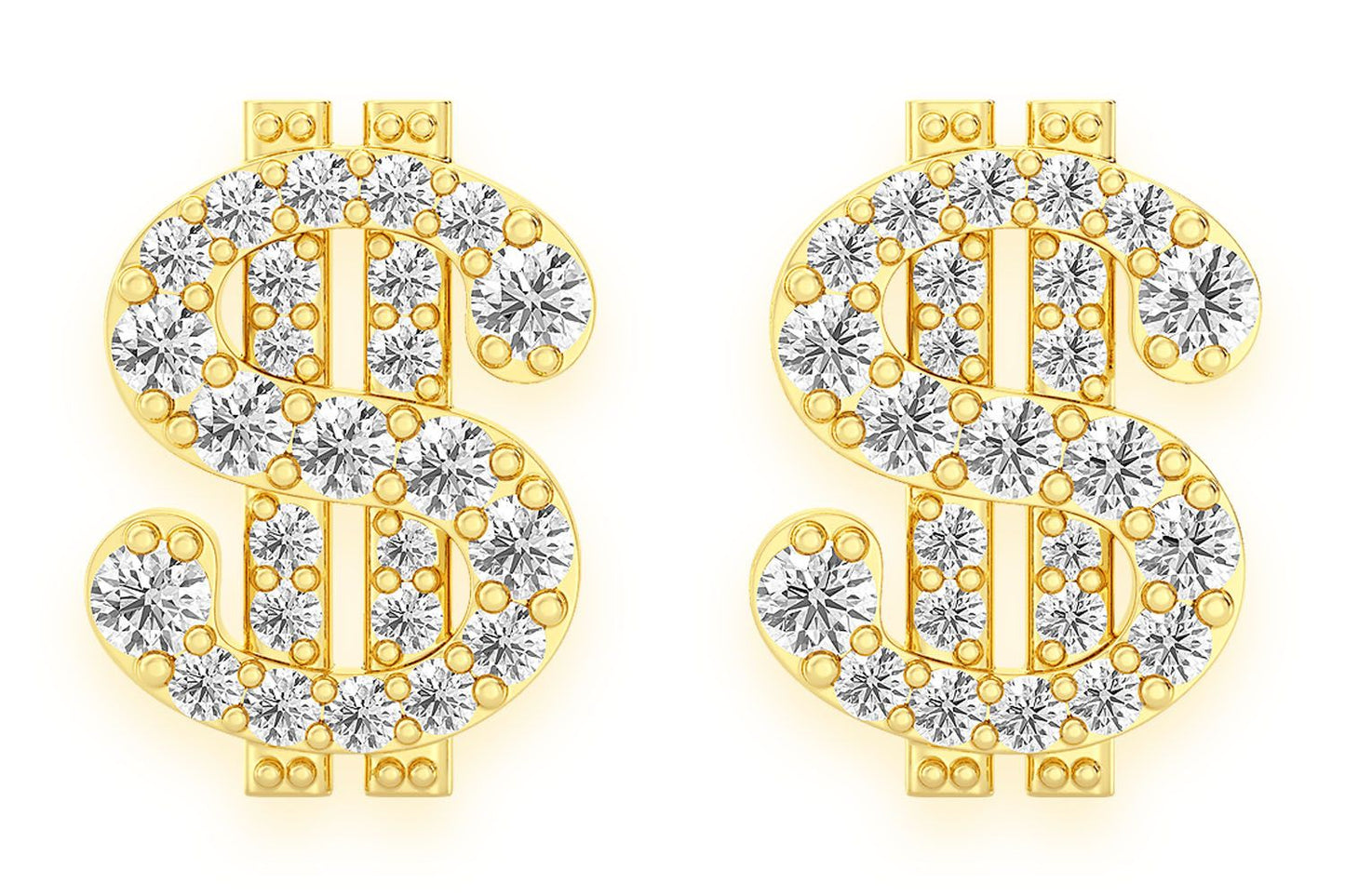 US DOLLAR SIGN STUD DIAMOND EARRINGS 14K SOLID GOLD 0.35CTW