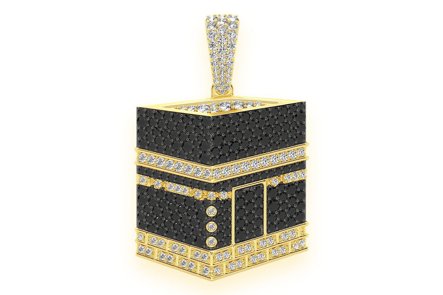 PANDANT KAABA CU DIAMANTE ALBE ȘI NEGRE, AUR MASIV DE 14K, 2.60 CT