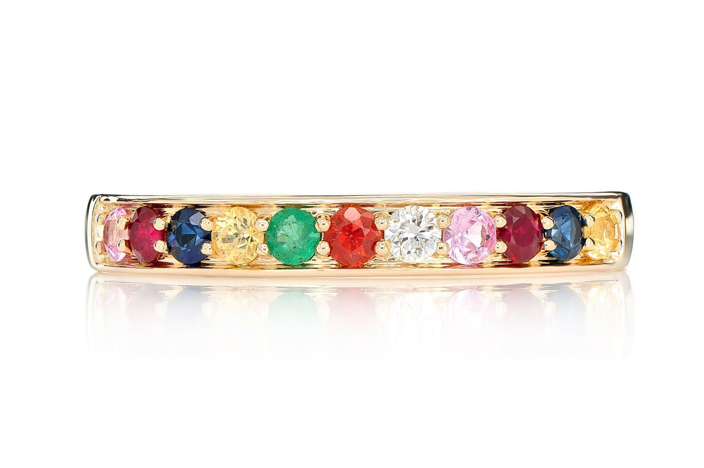 MULTI-COLORED GEMSTONE & DIAMOND BAND 14K SOLID GOLD 0.30CTW