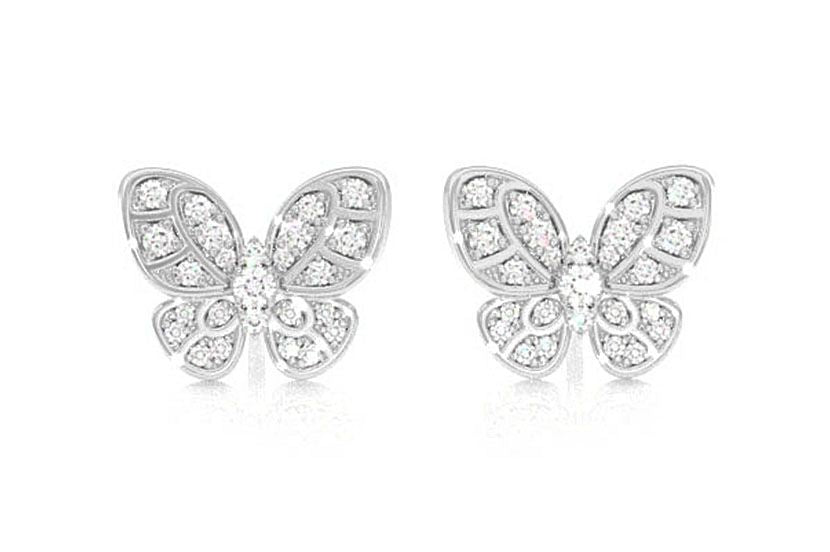 INTRICATE BUTTERFLY STUD DIAMOND EARRINGS 14K SOLID GOLD 0.35CTW