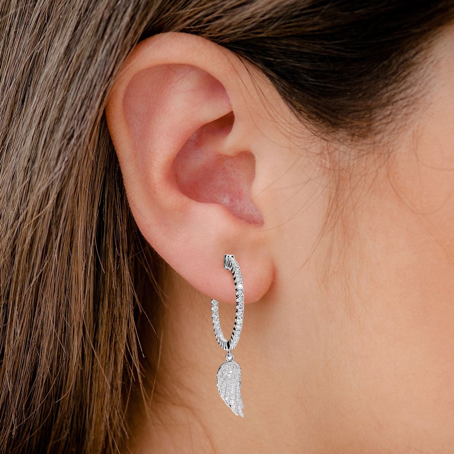 ANGEL WING DIAMOND HOOP EARRINGS 14K SOLID GOLD 1.85CTW