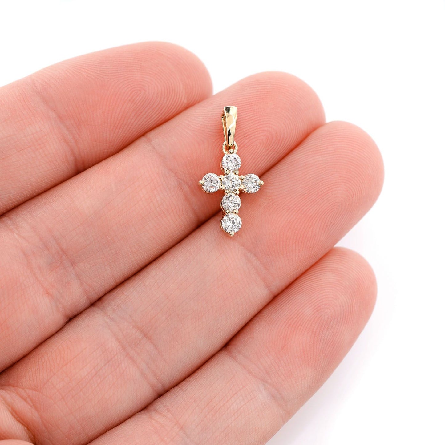 POINTED DIAMOND CROSS 14K SOLID GOLD 0.75CTW