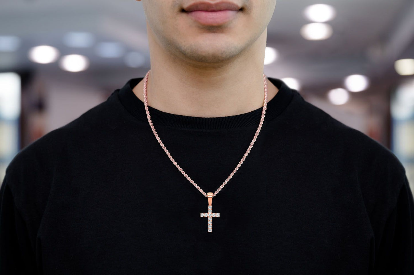 MIRACLE SET CROSS DIAMOND PENDANT 14K SOLID GOLD 0.15CTW