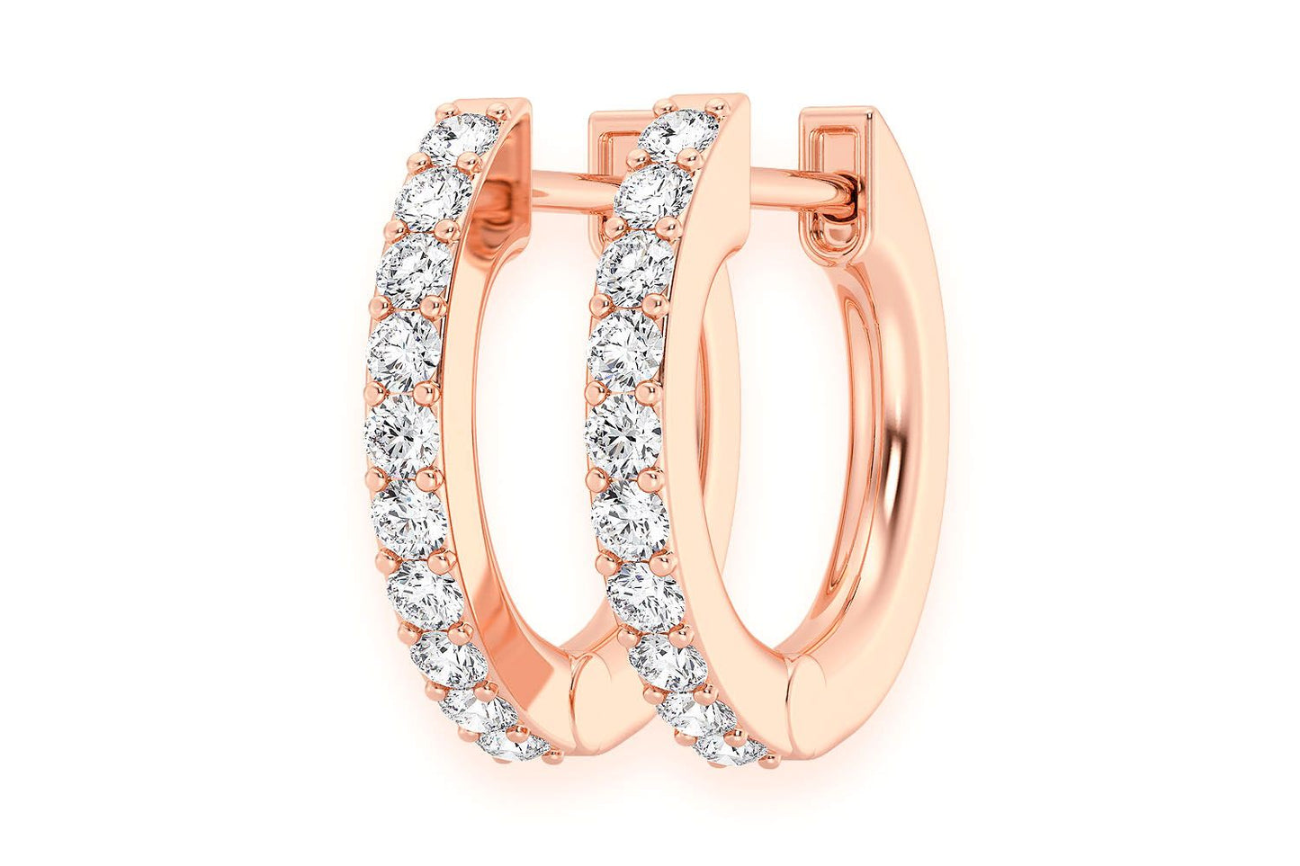 HOOP HALF DIAMOND EARRINGS 14K SOLID GOLD 0.10CTW