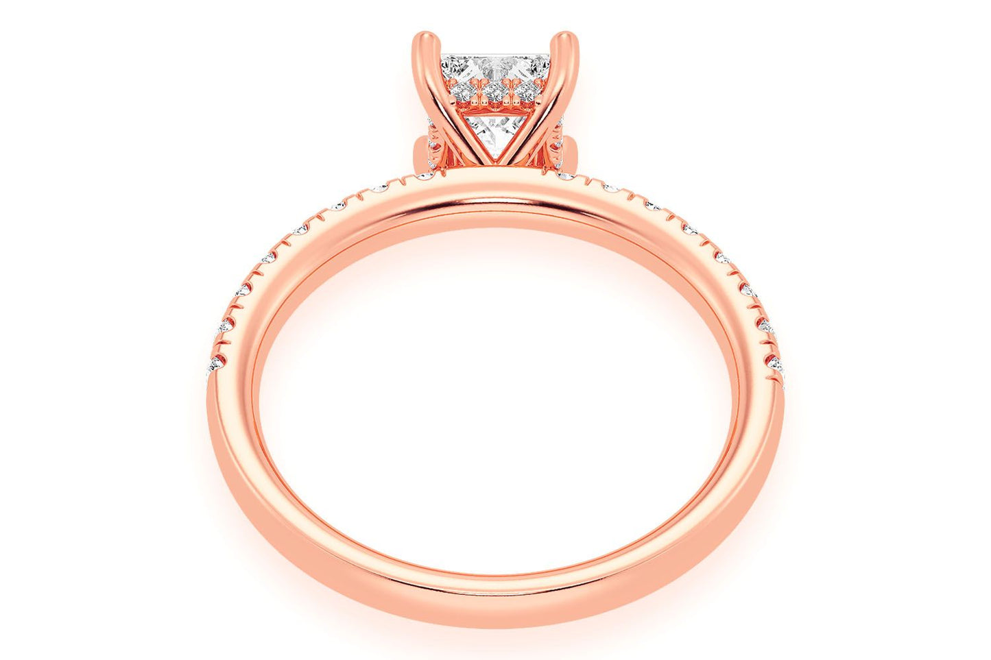 THINN - 0.75CT PRINCESS SOLITAIRE - ONE ROW UNDER HALO - DIAMOND ENGAGEMENT RING