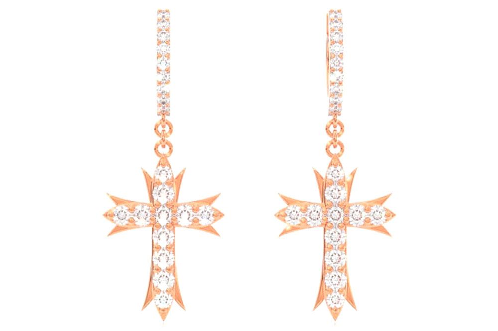 DECO CROSS HUGGIE HOOPS 14K SOLID GOLD 1.00CTW