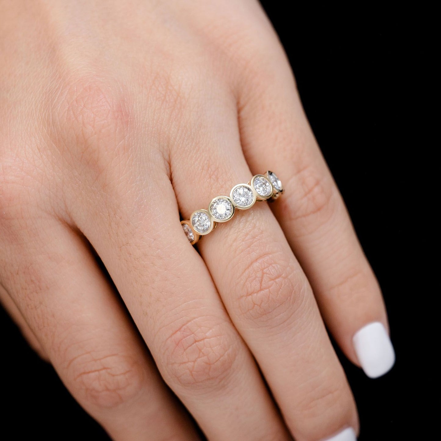 SEVEN STONE BEZEL SET BAND RING 14K SOLID GOLD 1.00CTW