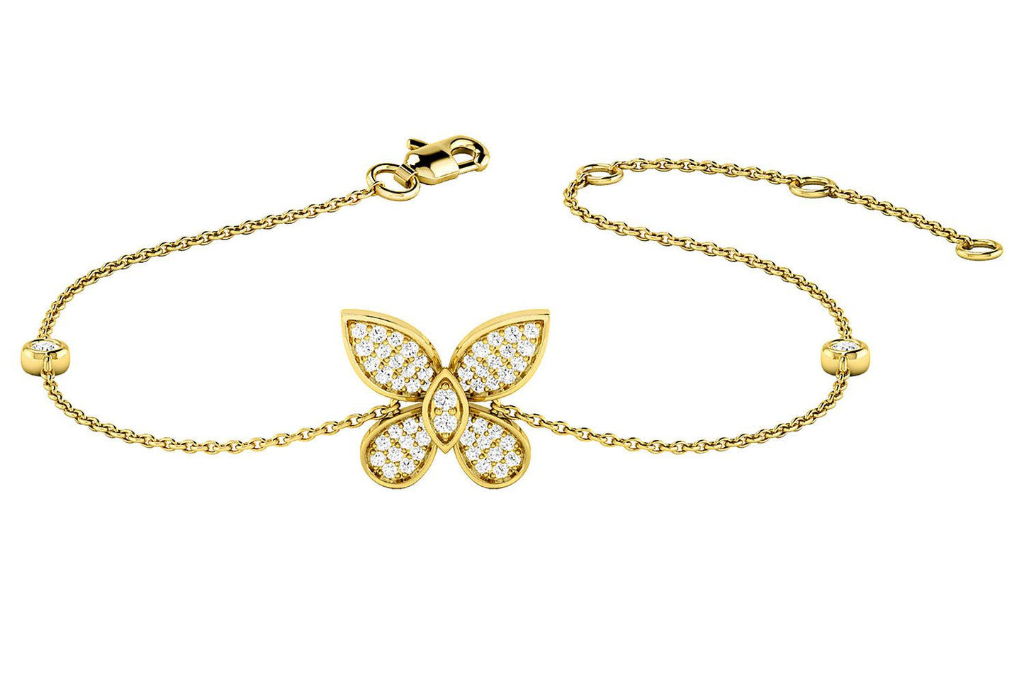 BUTTERFLY DIAMOND BRACELET 14K SOLID GOLD 0.25CTW