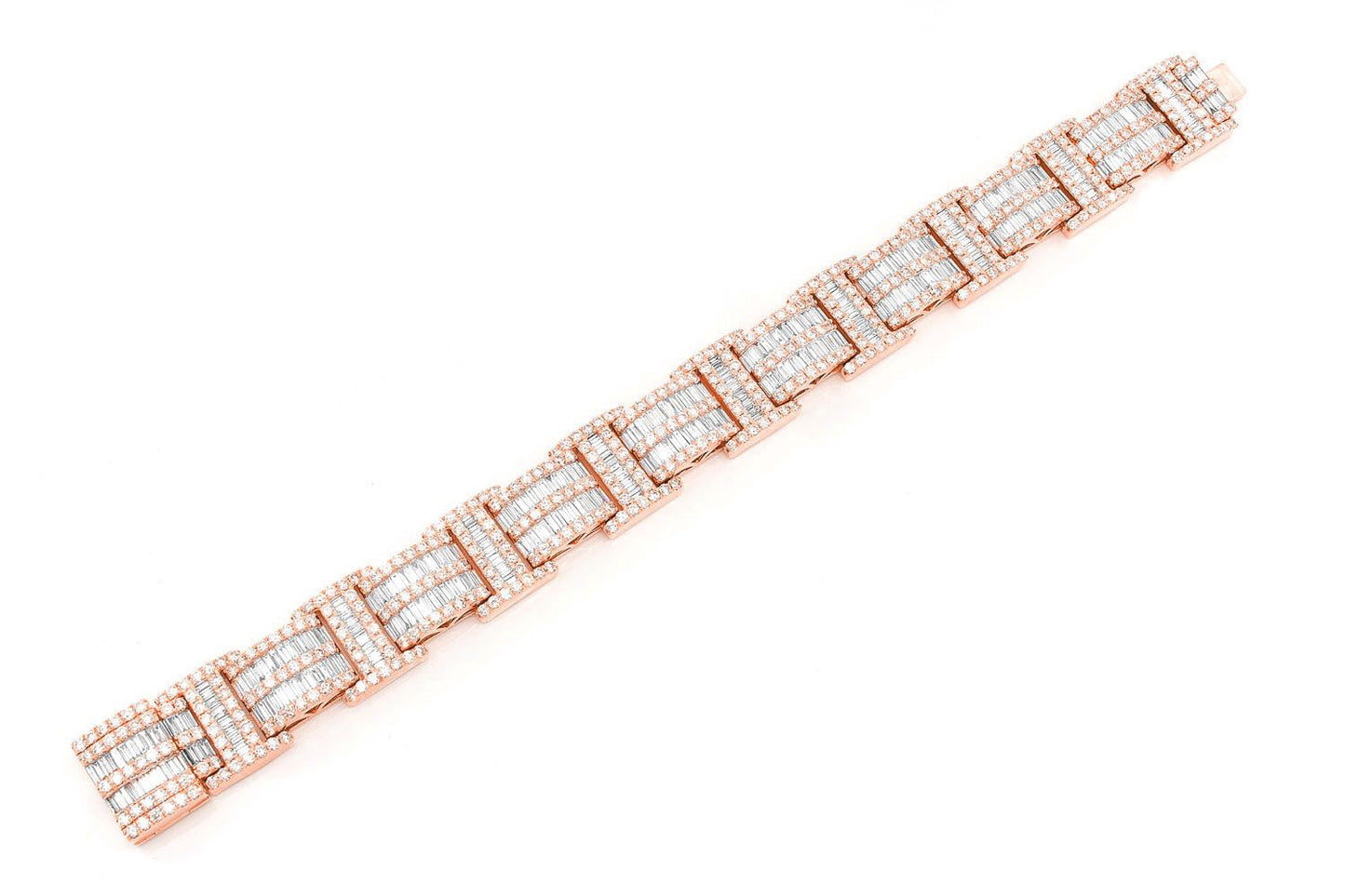 2 ROW BAGUETTE & ROUND DIAMOND BRACELET 14K SOLID GOLD 23.50CTW