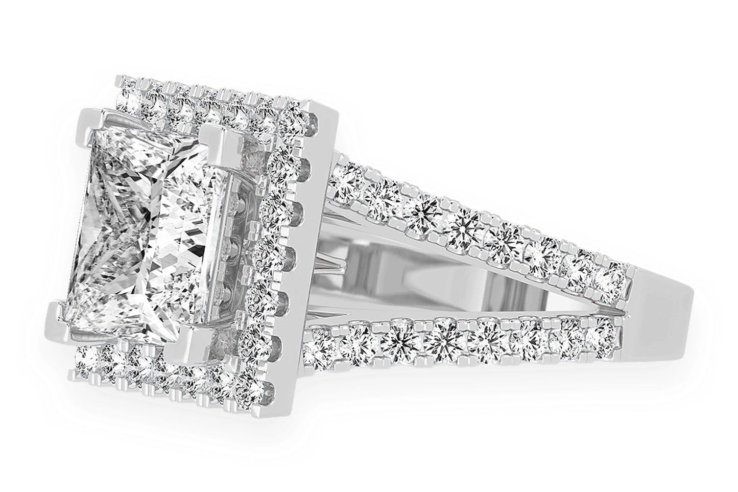 3.00CT PRINCESS SOLITAIRE - TWO ROW SPLIT - DIAMOND ENGAGEMENT RING