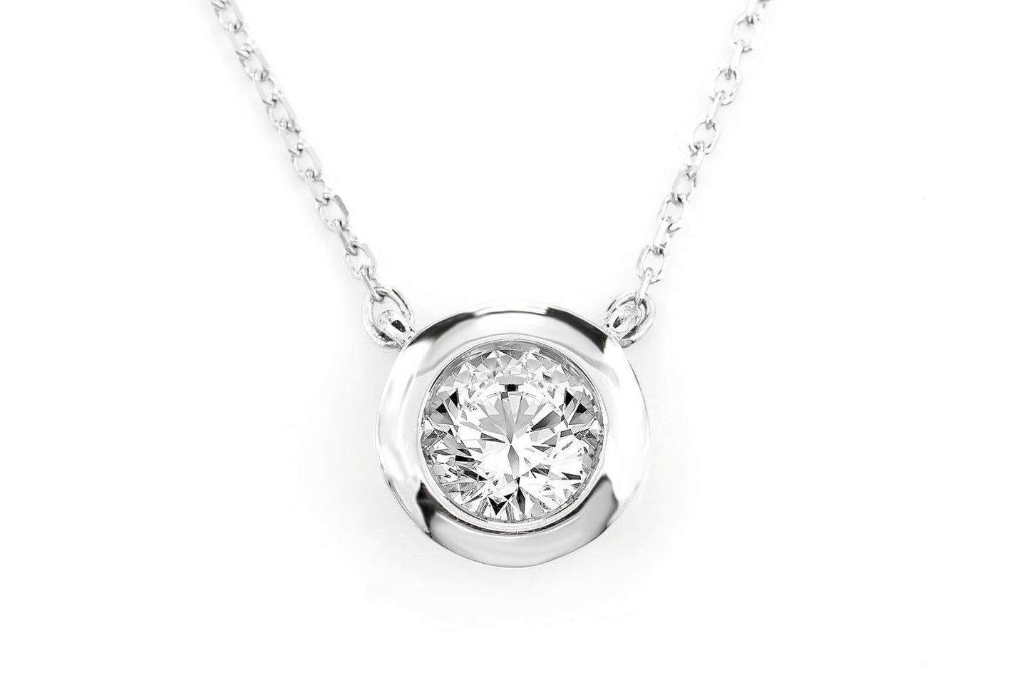 SOLITAIRE ROUND BEZEL PENDANT NECKLACE ATTACHED 14K SOLID GOLD 0.40CT