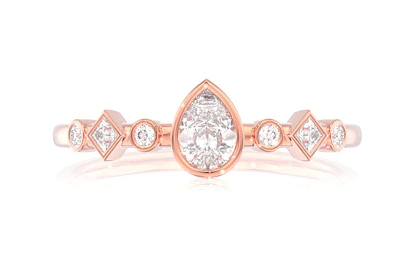 0.30CTW DIAMOND PEAR BEZEL GEOMETRIC SHANK ENGAGEMENT RING