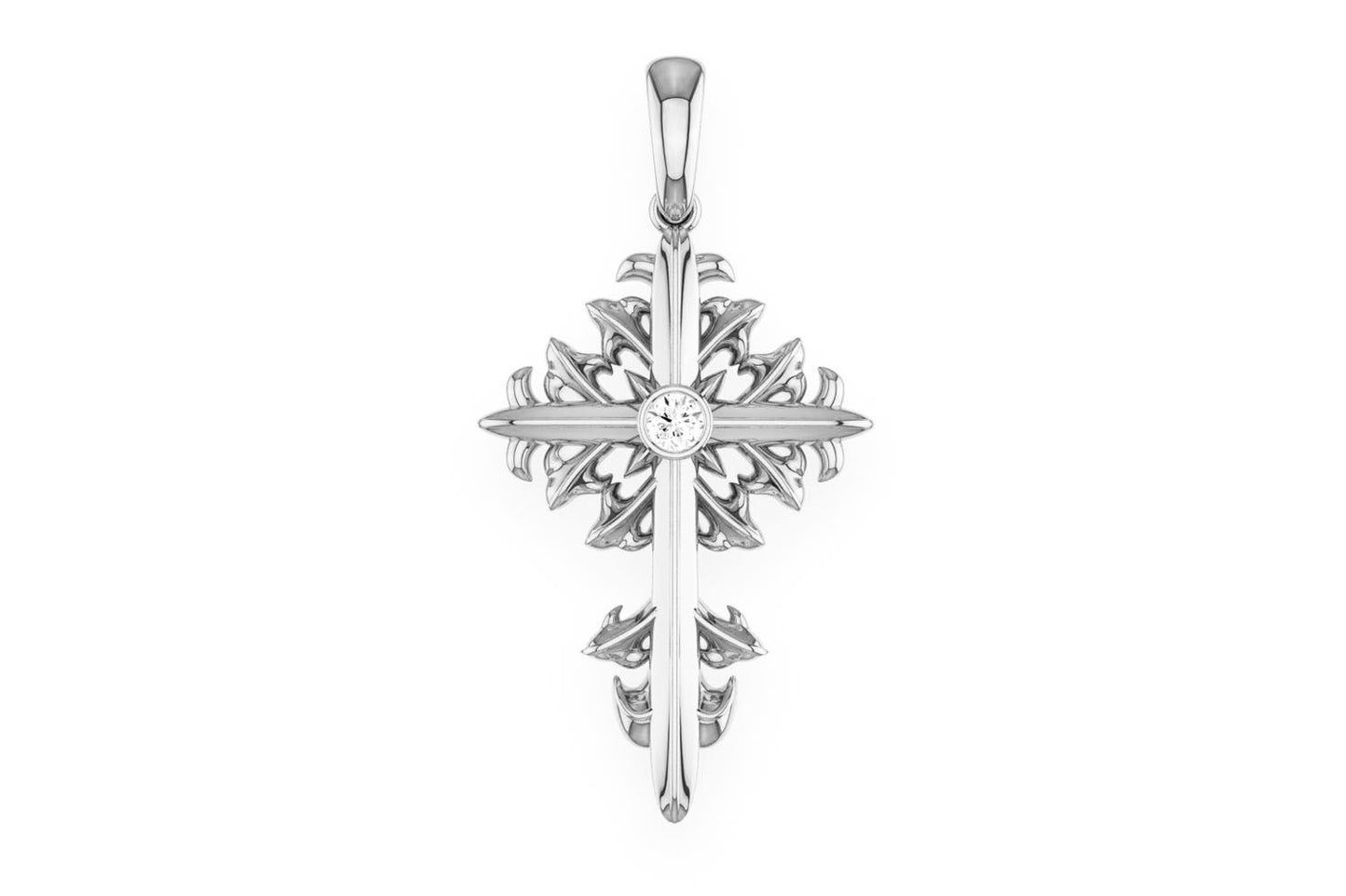 FILIGREE CROSS 14K SOLID GOLD .02CTW