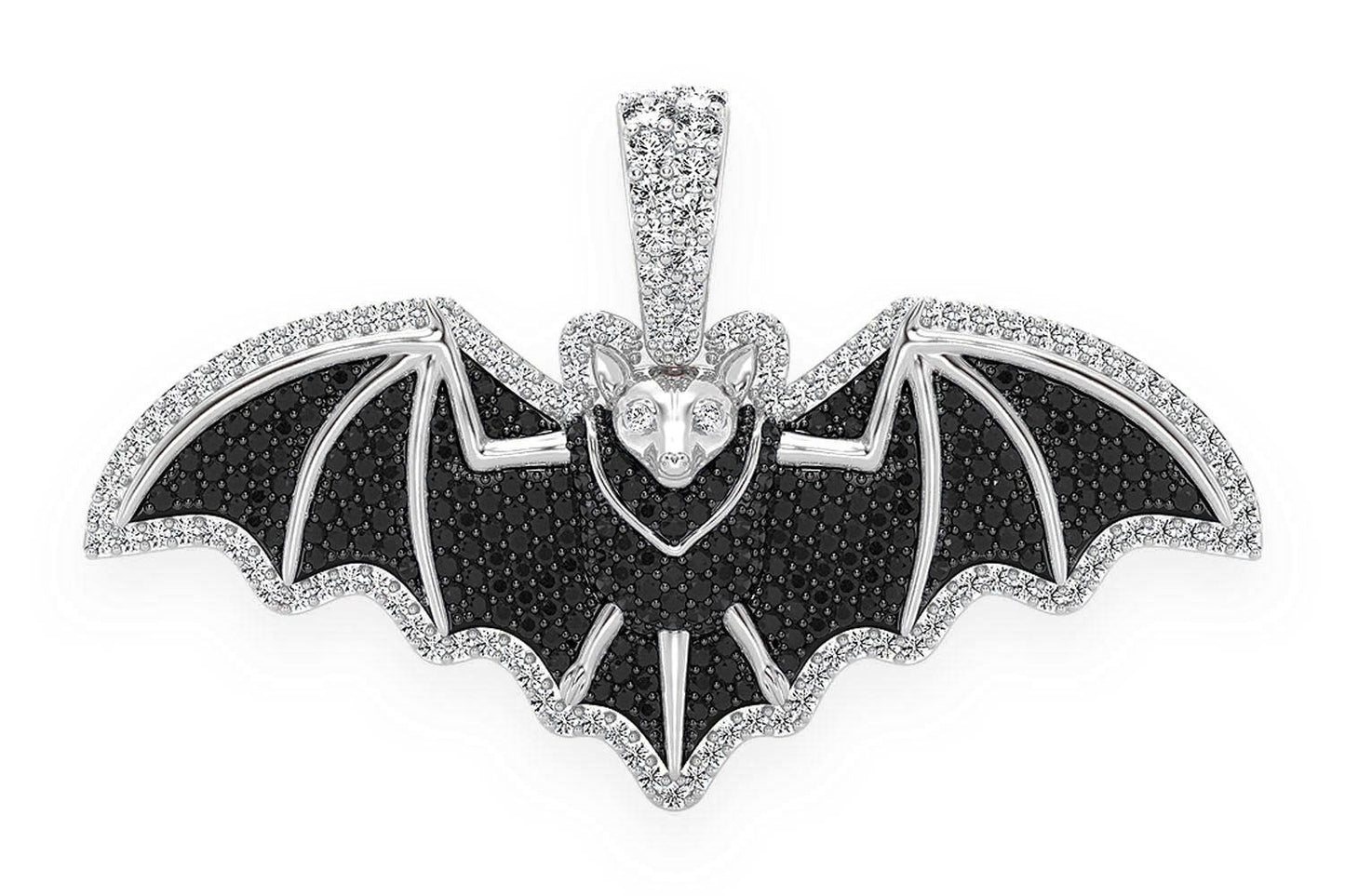 FRUIT BAT BLACK & WHITE DIAMOND PENDANT 14K SOLID GOLD 1.75CTW