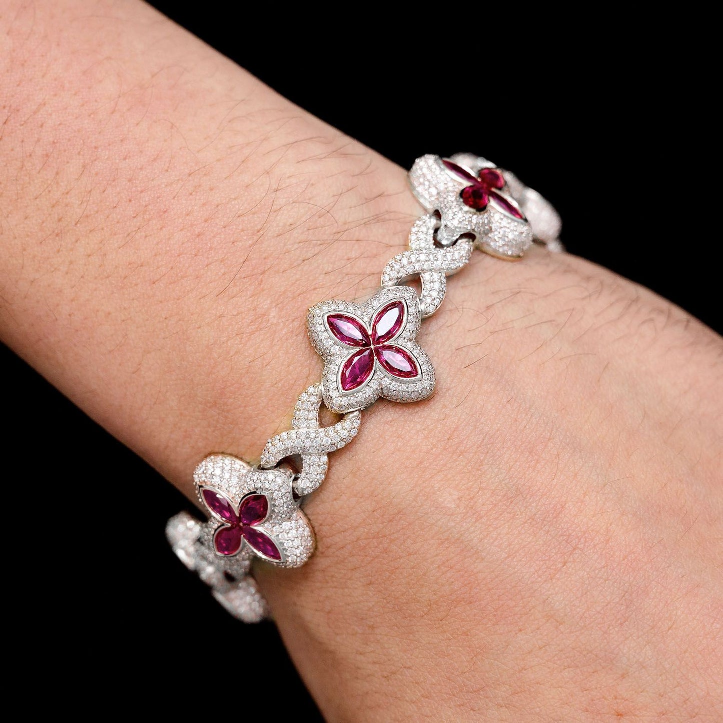 RUBY DIAMOND MARQUISE FLOWER INFINITY LINK BRACELET SOLID GOLD 19.60CTW