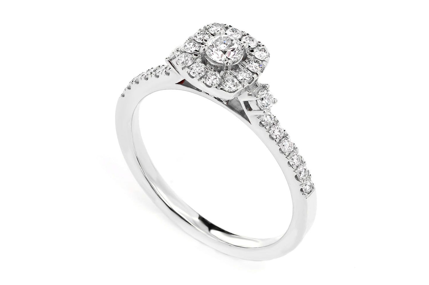 SINGLE BAND DIAMOND HALO ENGAGEMENT RING - 14K SOLID GOLD - 1.00CTW