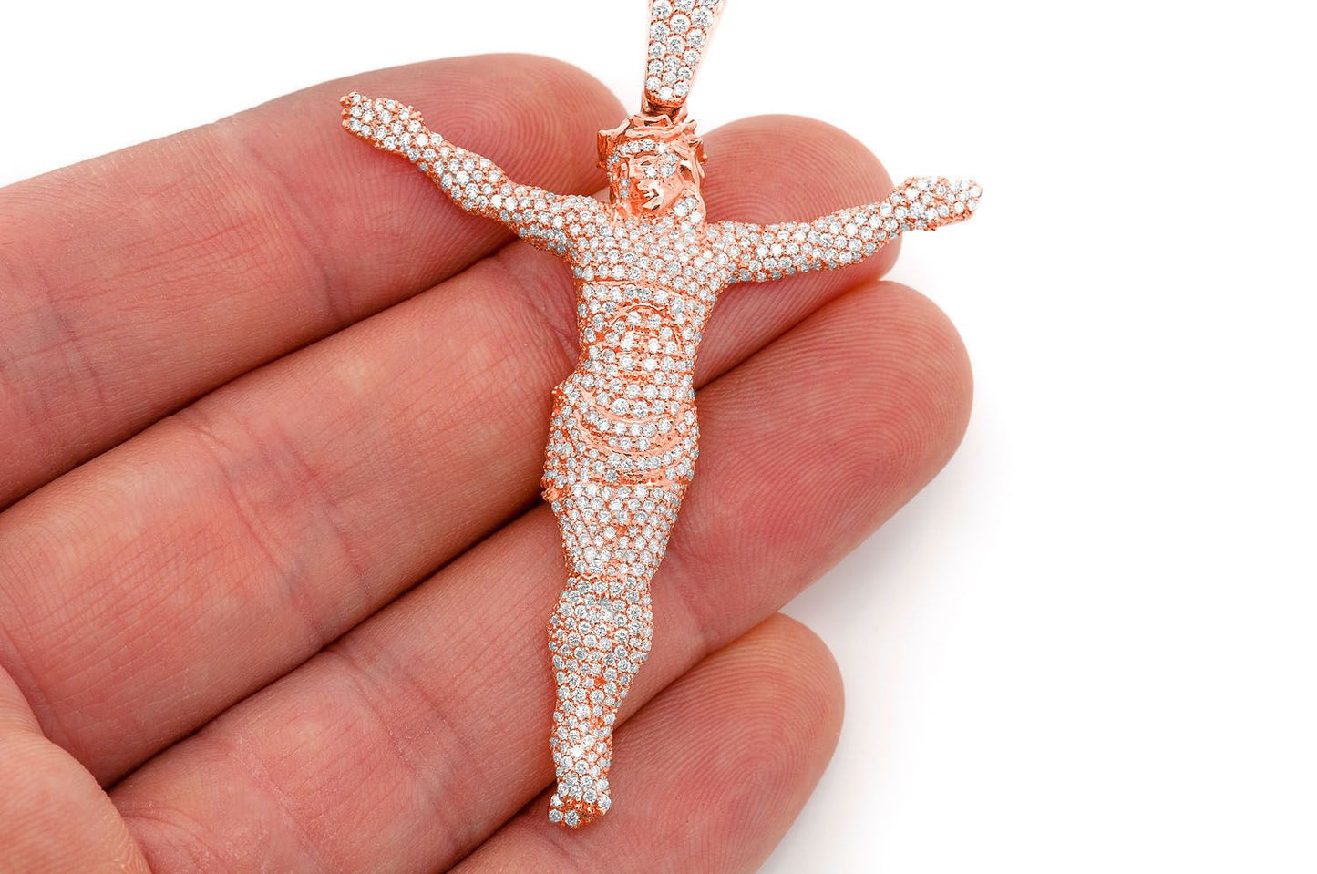 JESUS CRUCIFIX DIAMOND PENDANT 14K SOLID GOLD 3.30CTW