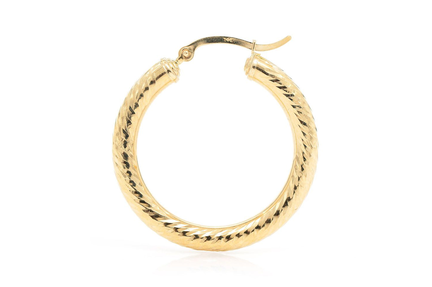 4MM DIAMOND-CUT HOOP EARRINGS 14K SOLID GOLD MEDIUM