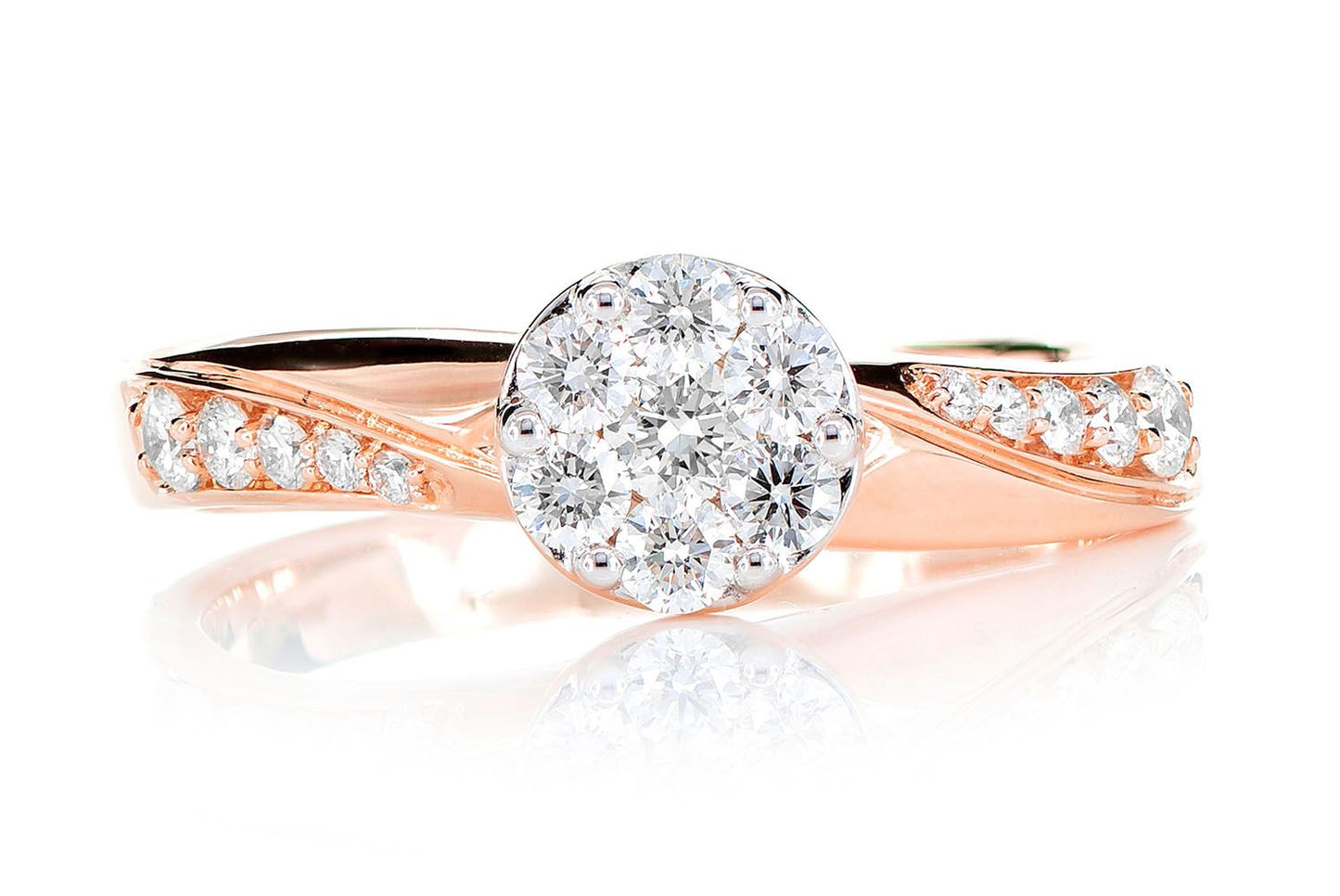 0.50CTW ROUND CLUSTER TAPERED SPLIT SHANK DIAMOND ENGAGEMENT RING 14K SOLID GOLD