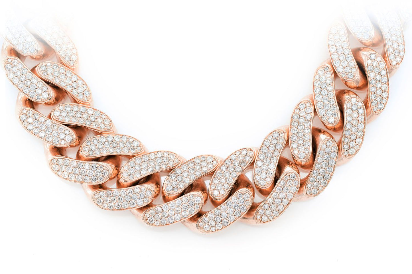 Бриллиантовое колье Miami Cuban Link 24 мм, цельное золото 14 карат, 71,75 карата