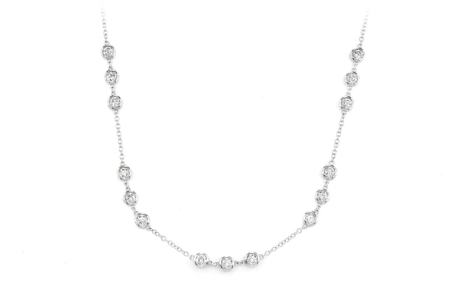 TRIO BEZEL SET DIAMOND NECKLACE CONNECTED 14K SOLID GOLD 3.65CTW