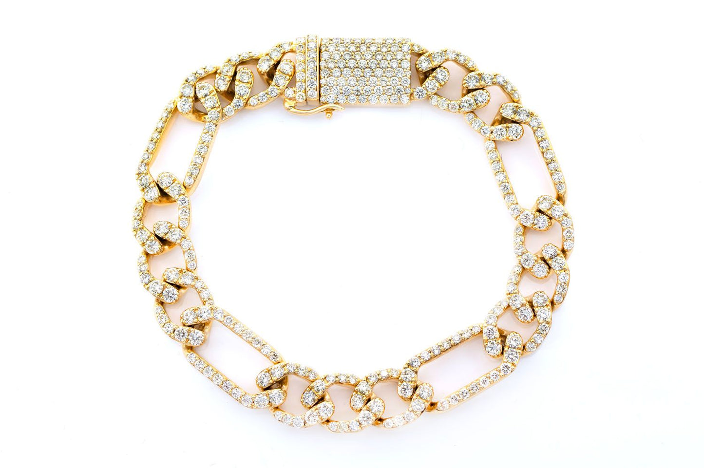 10MM FIGARO LINK DIAMOND BRACELET 14K SOLID GOLD 8.50CTW