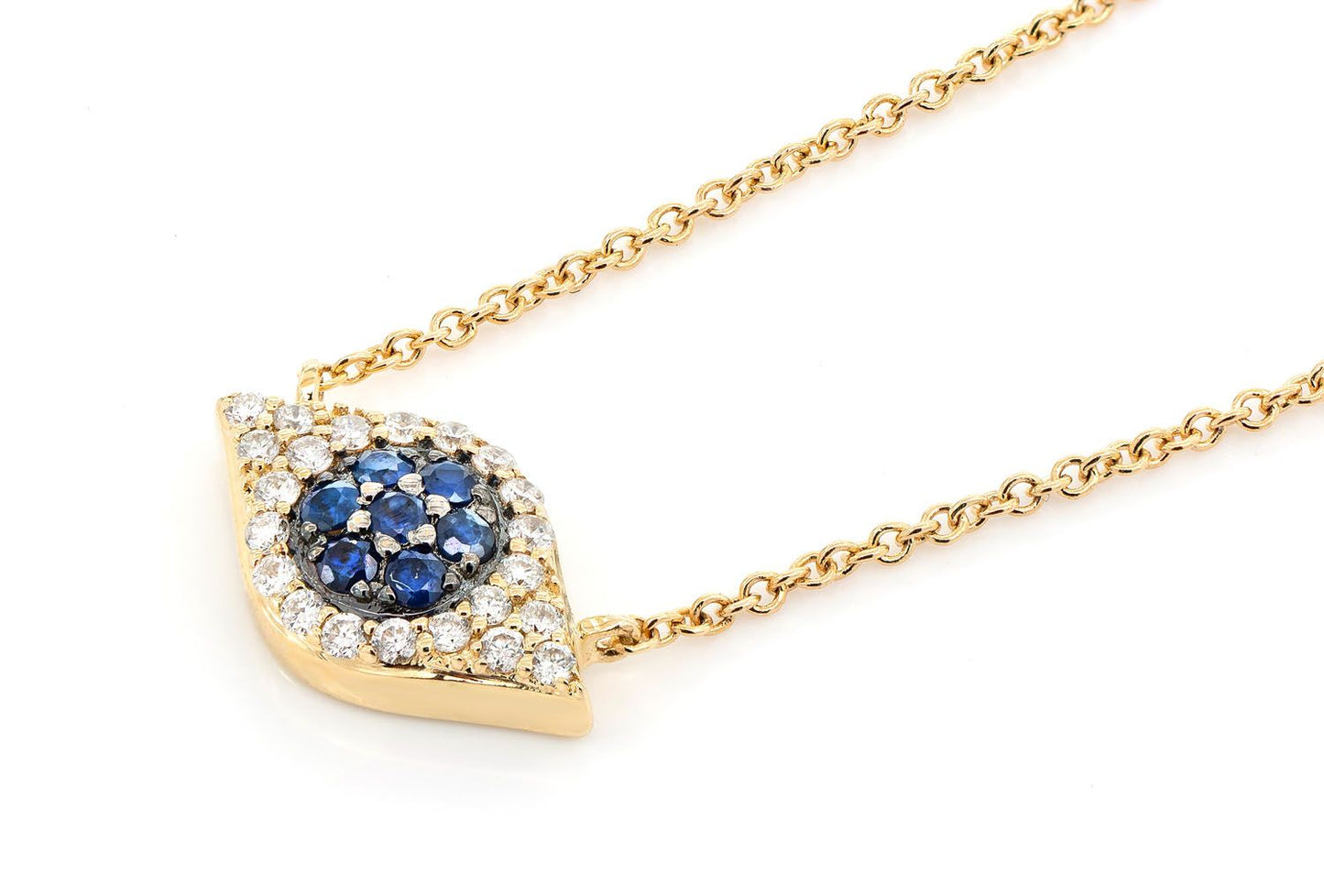 EVIL EYE SAPPHIRE & DIAMOND NECKLACE 14K SOLID GOLD 0.20CTW