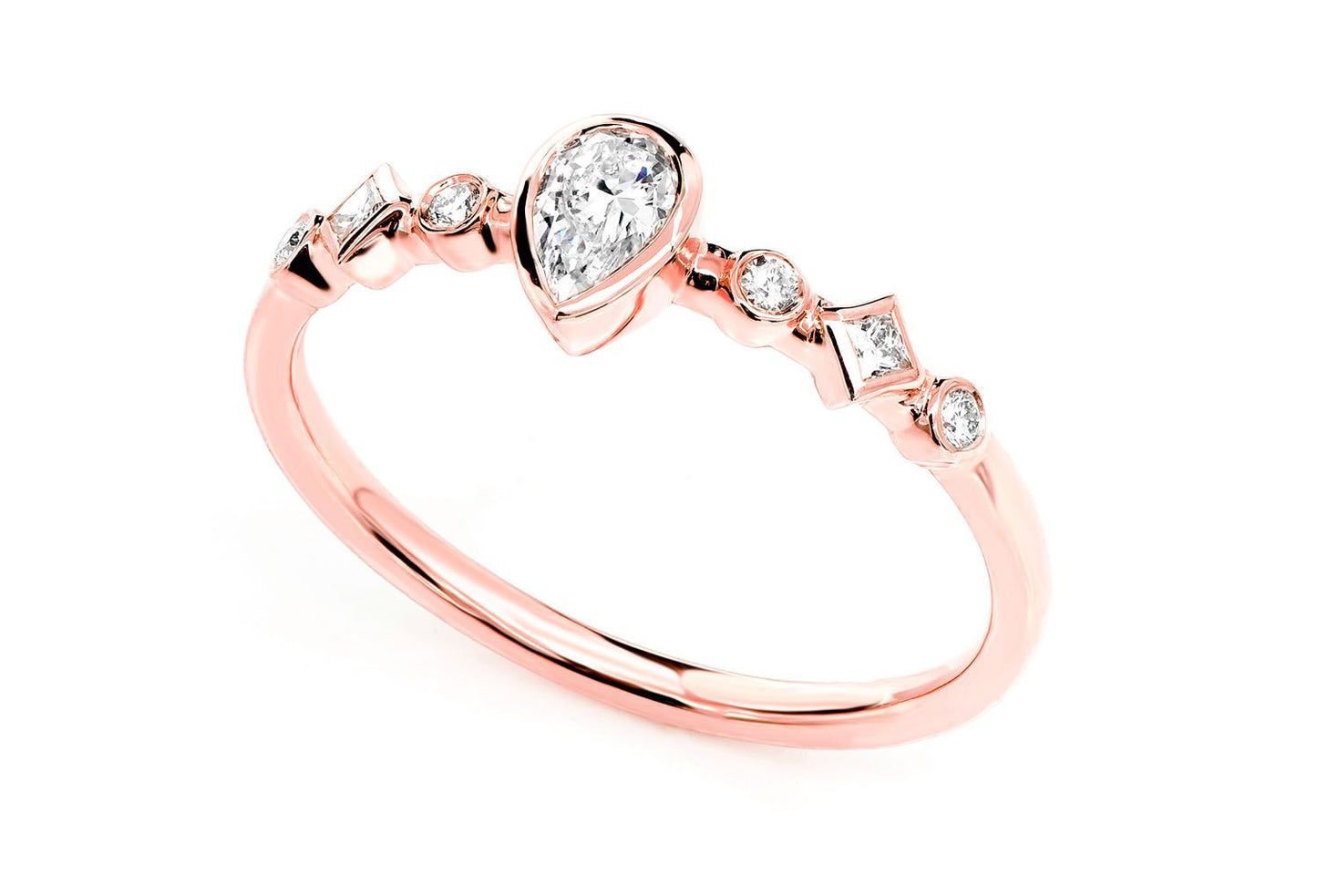 0.30CTW DIAMOND PEAR BEZEL GEOMETRIC SHANK ENGAGEMENT RING