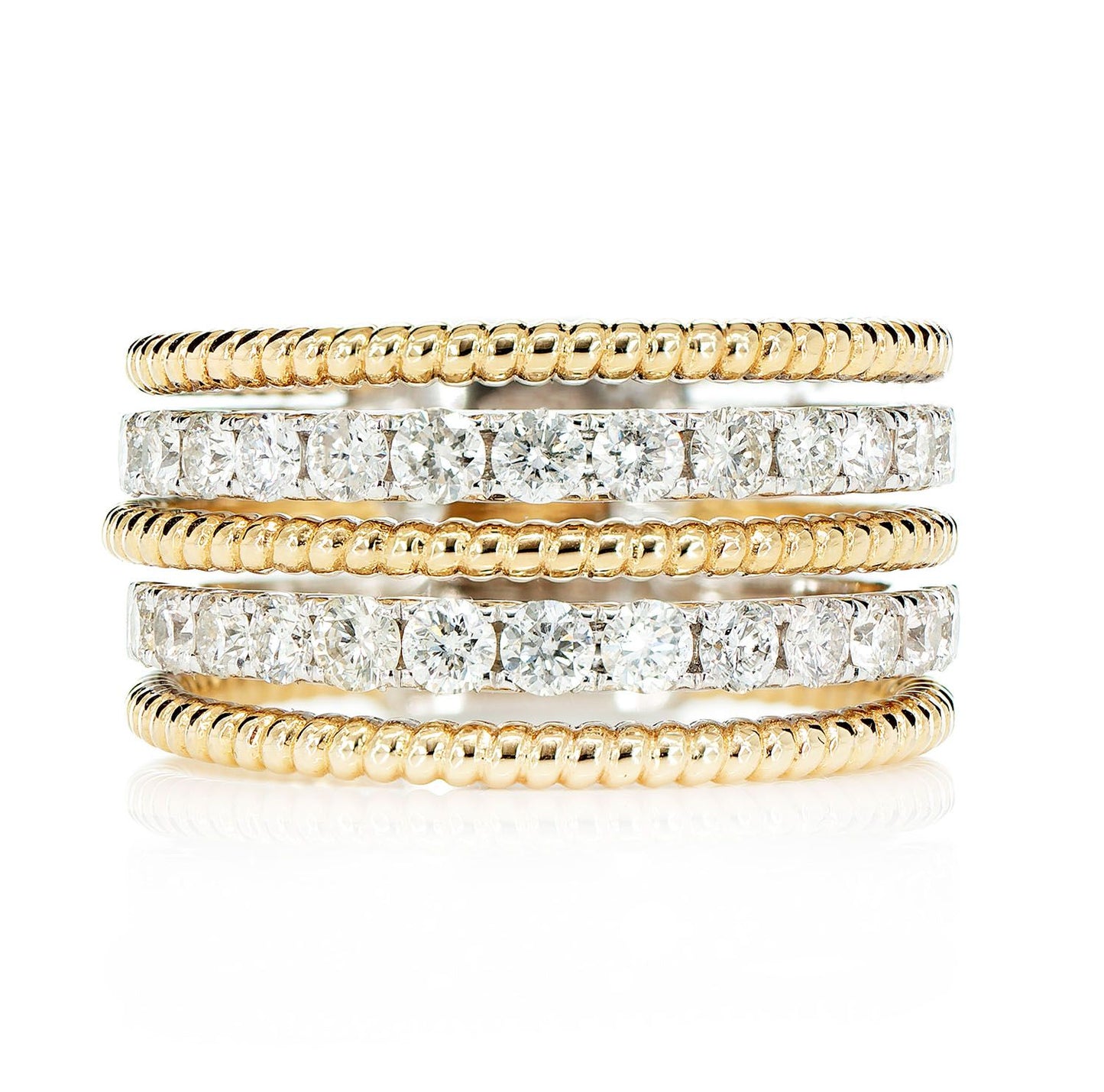 TWO ROW SATIN DIAMOND ROPE BAND RING 14K SOLID GOLD 1.10CTW