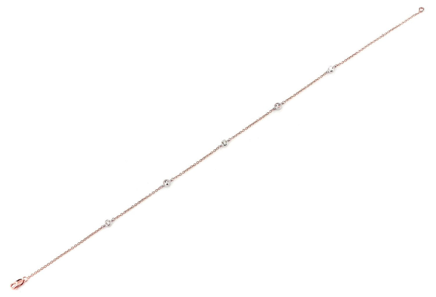 BEAD BEZEL DIAMOND STATION BRACELET 14K SOLID GOLD 0.10CTW
