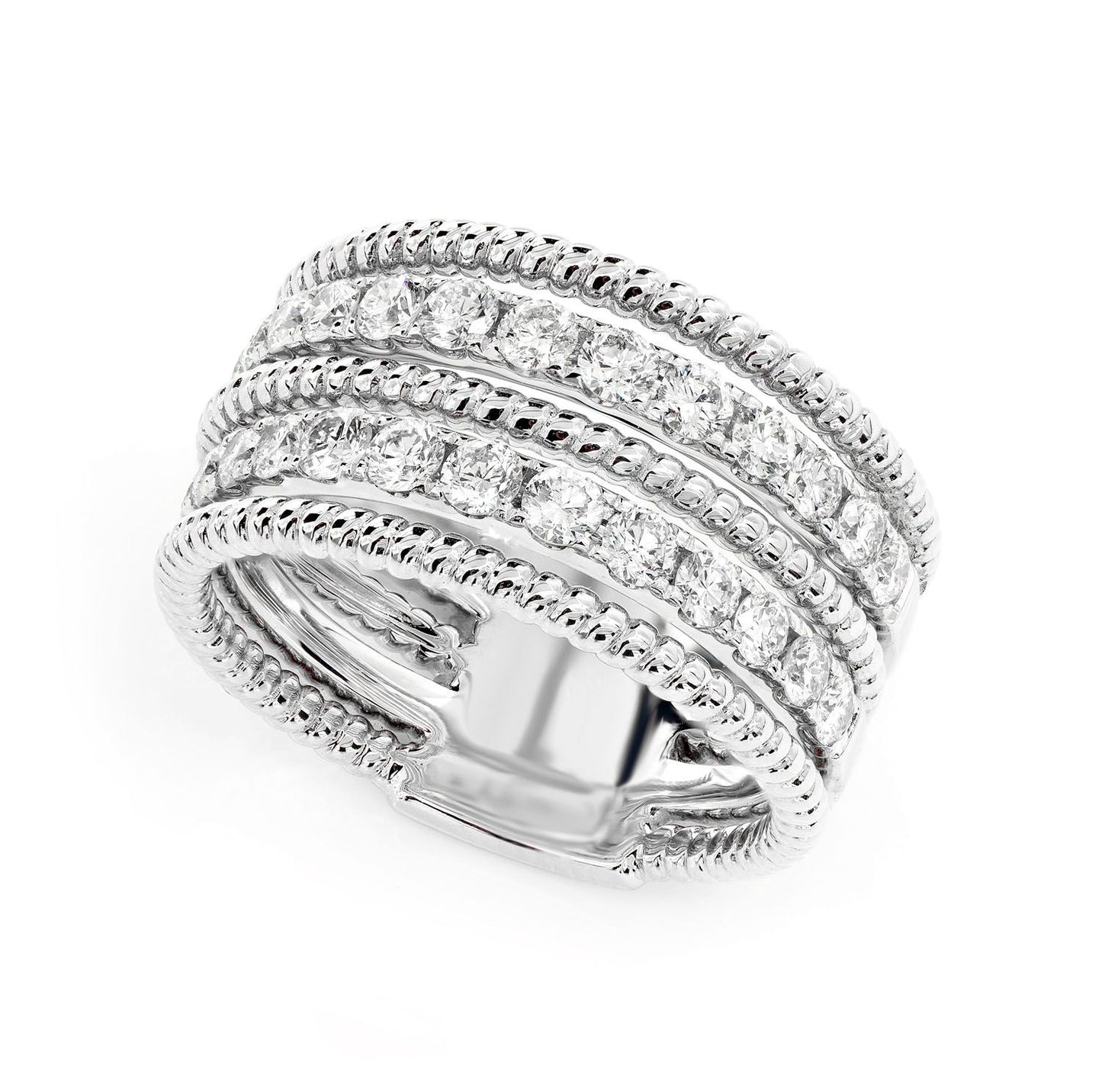 TWO ROW SATIN DIAMOND ROPE BAND RING 14K SOLID GOLD 1.10CTW