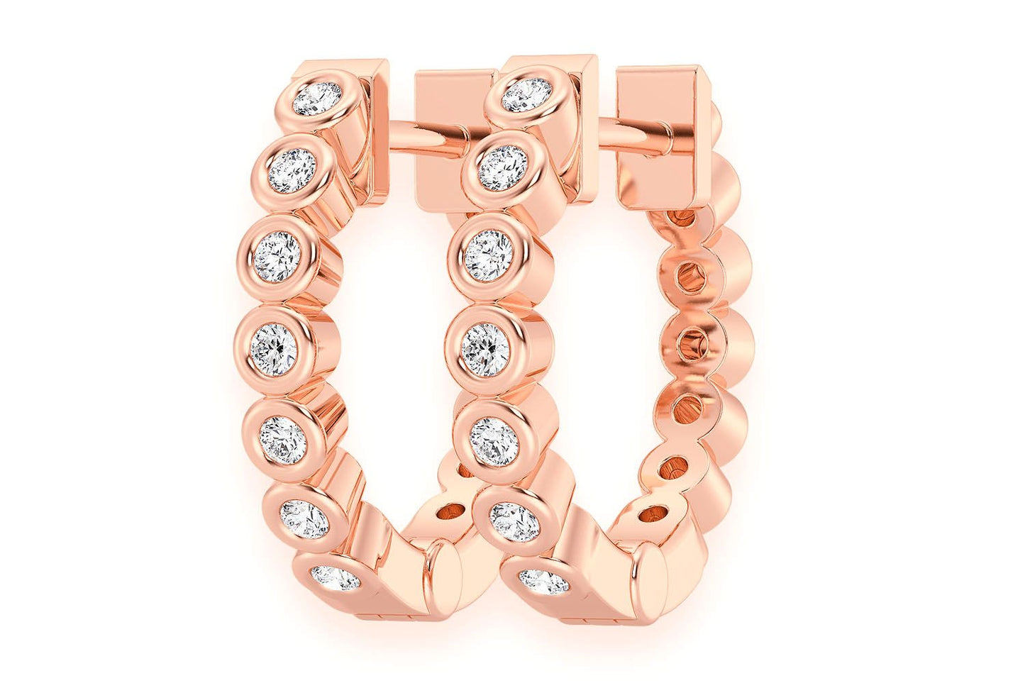 BEZEL HOOP DIAMOND EARRINGS 14K SOLID GOLD 0.10CTW