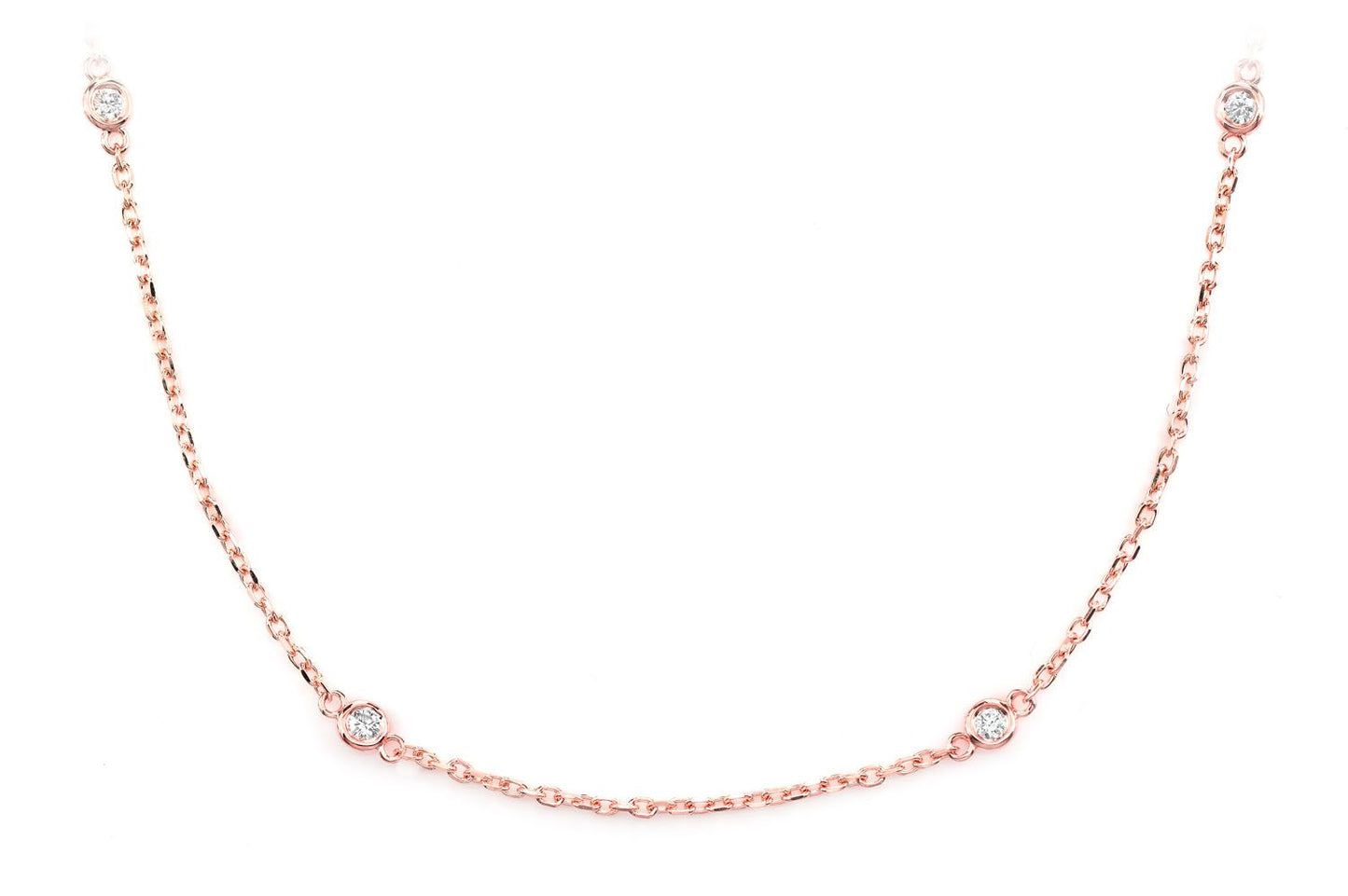 TEN STONE STATION BEZEL DIAMOND NECKLACE 14K SOLID GOLD 0.30CTW