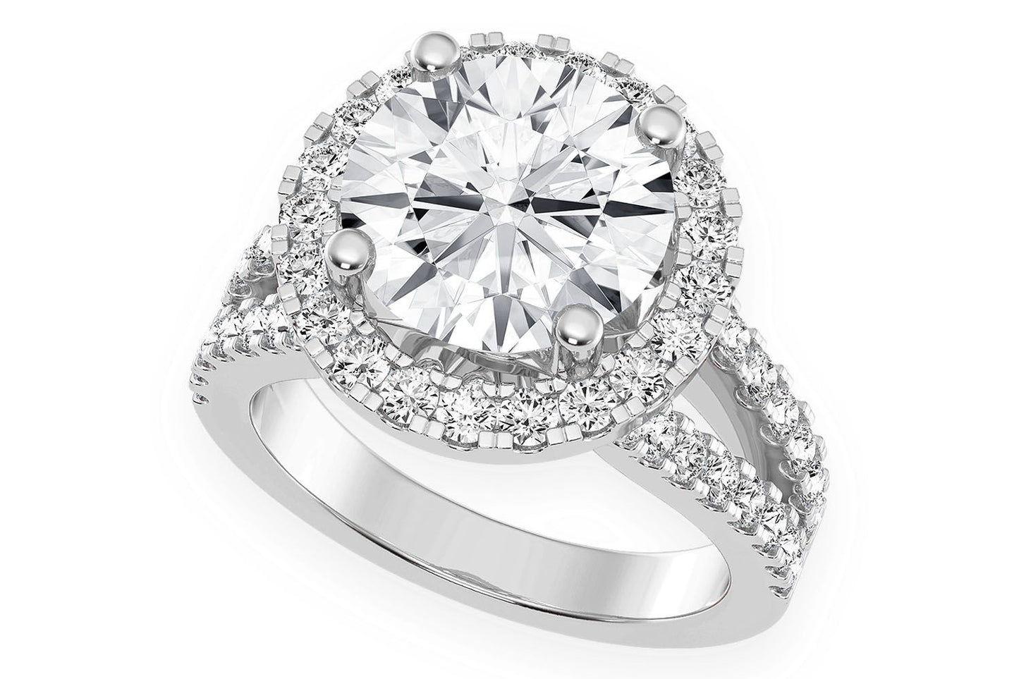 3.00CT ROUND SOLITAIRE - TWO ROW SPLIT - DIAMOND ENGAGEMENT RING