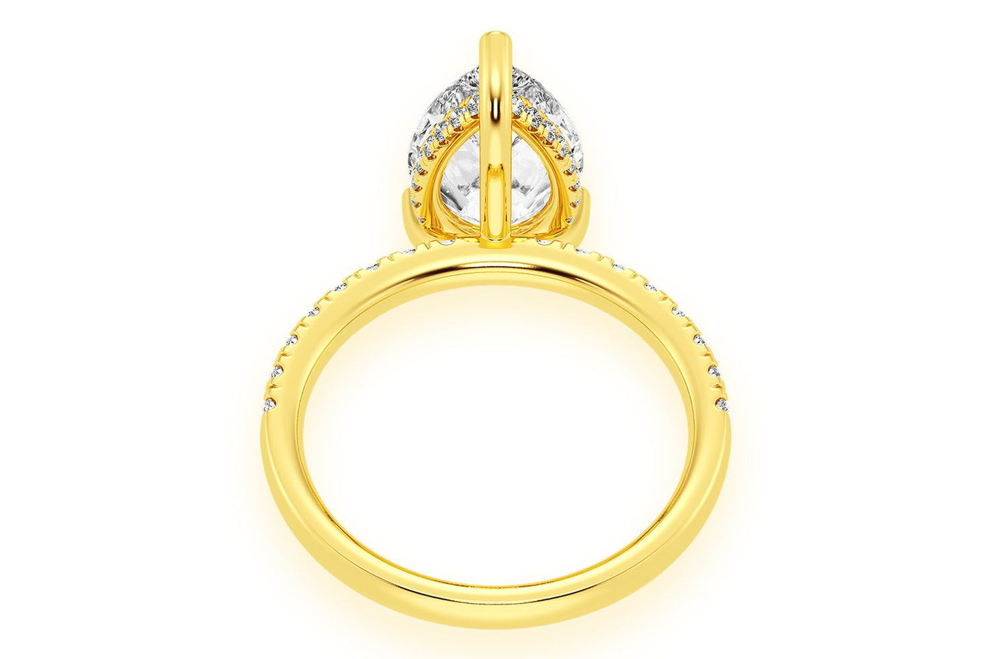 3.00CT PEAR SOLITAIRE - ONE ROW UNDER HALO - DIAMOND ENGAGEMENT RING