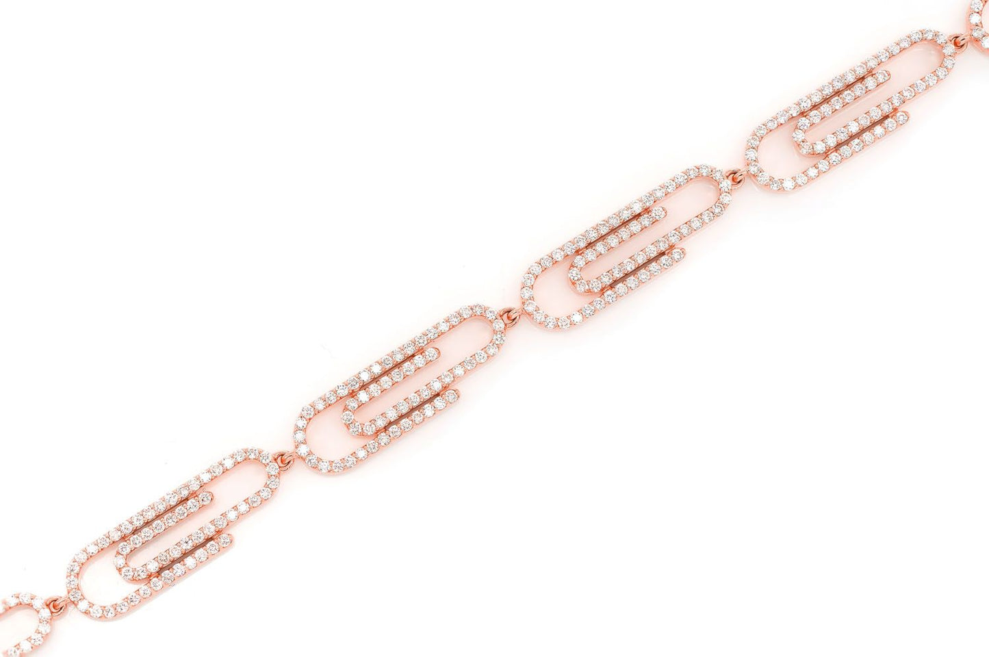PAPER CLIP DIAMOND BRACELET 14K SOLID GOLD 3.50CTW