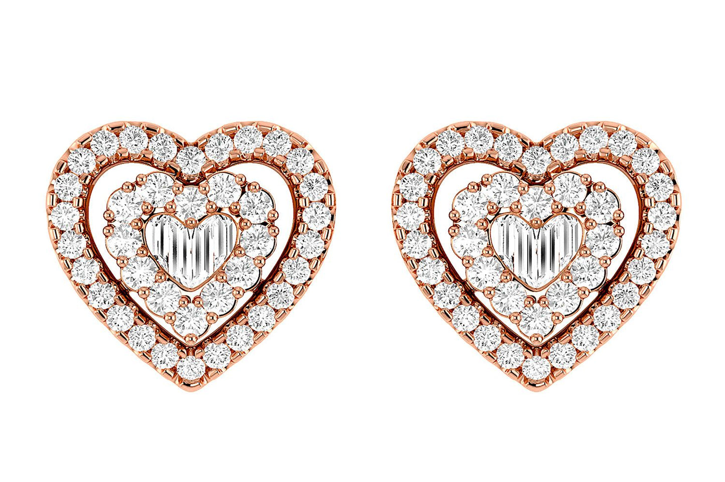 HEART BAGUETTE DIAMOND STUD EARRINGS 14K SOLID GOLD 0.80CTW