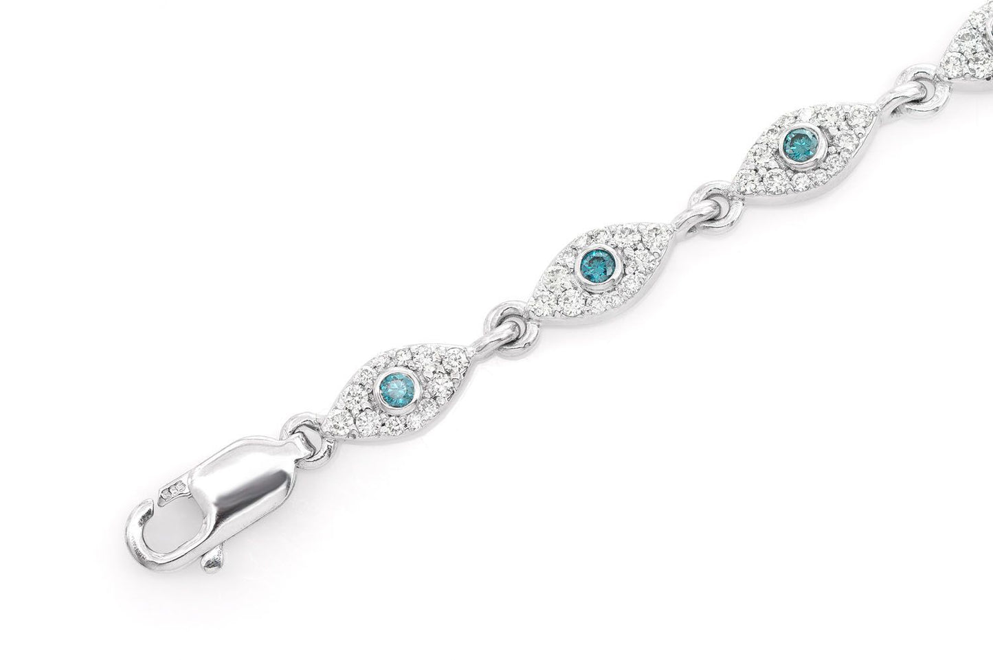 EVIL EYE BLUE DIAMOND BRACELET 14K SOLID GOLD 1.50CTW