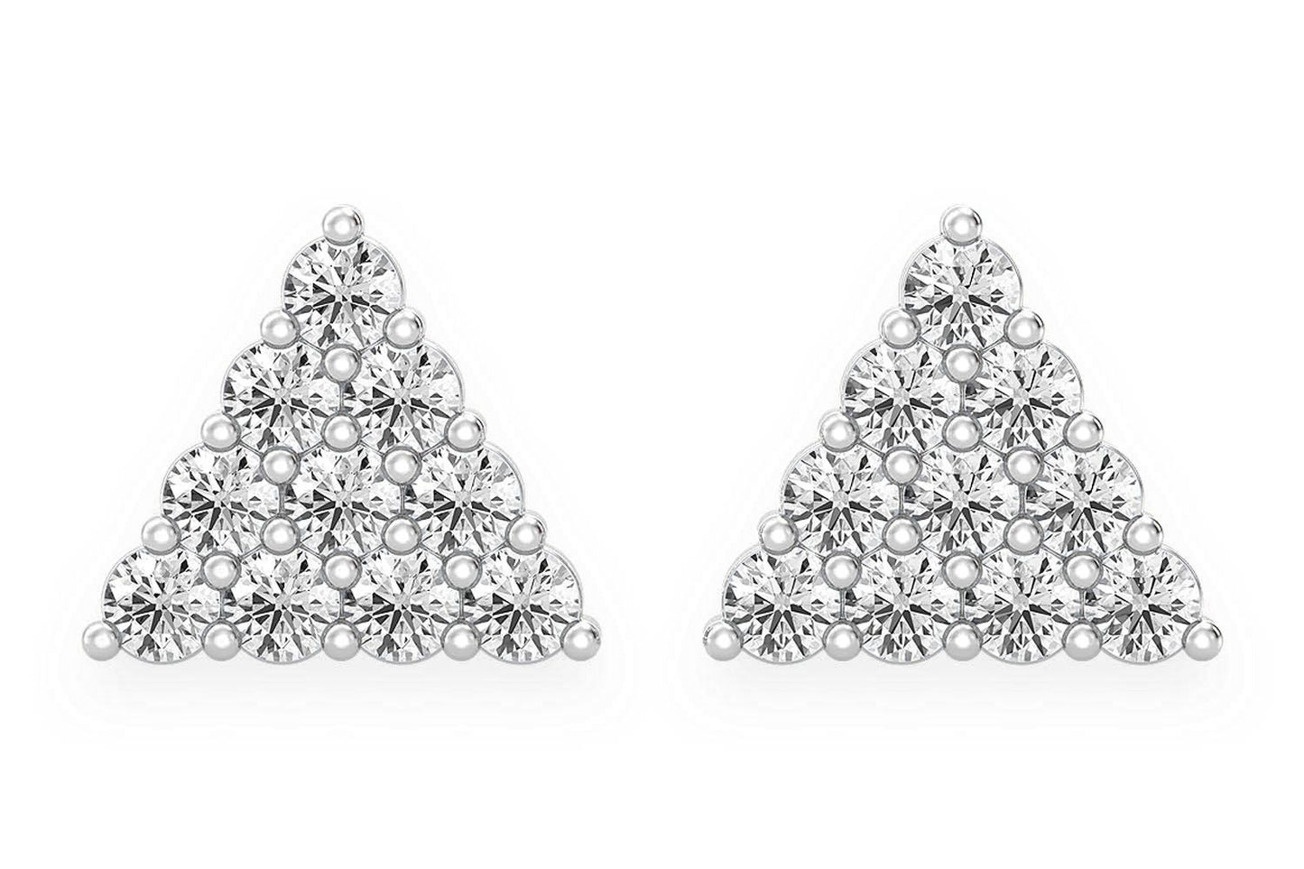 TRIANGLE STACKED STUD DIAMOND EARRINGS 14K SOLID GOLD 0.15CTW