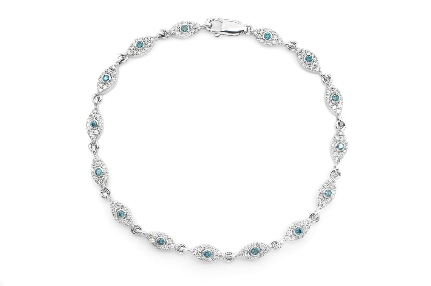 EVIL EYE BLUE DIAMOND BRACELET 14K SOLID GOLD 1.50CTW
