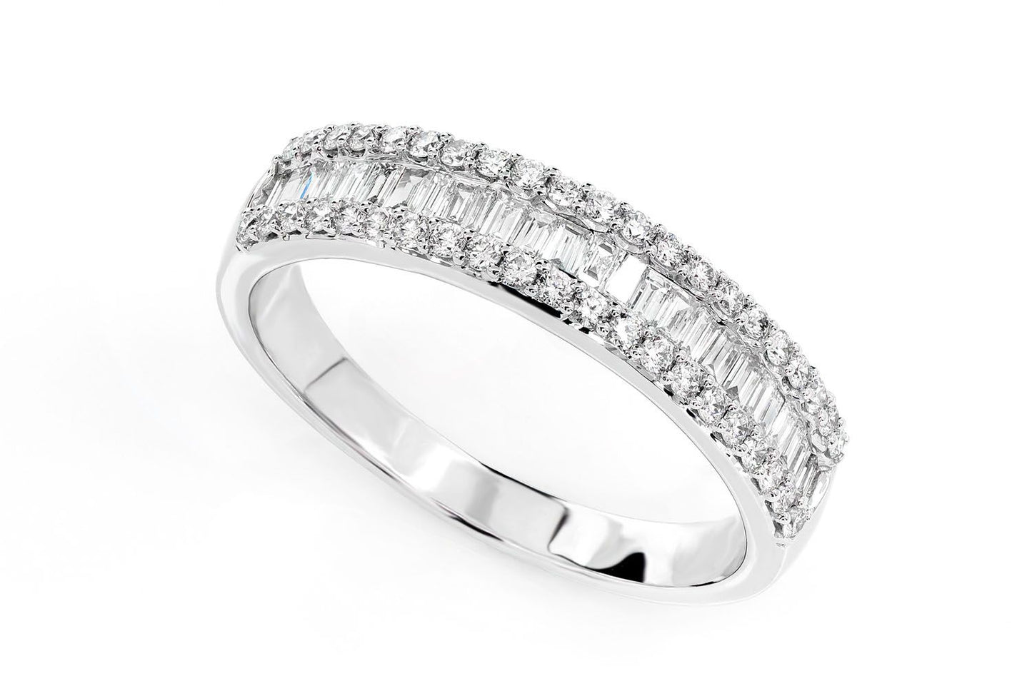 ONE ROW GRADUATED BORDER BAGUETTE & ROUND DIAMOND BAND RING 14K SOLID GOLD 0.50CTW