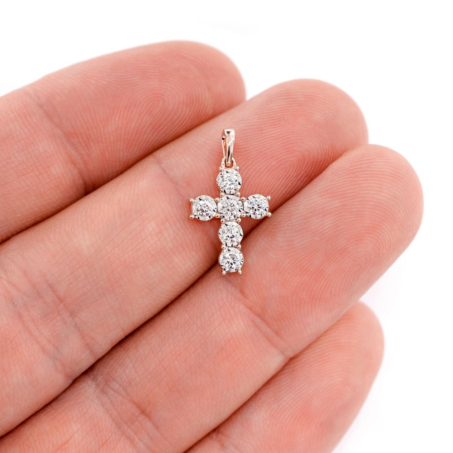 SIX STONE MIRACLE SET DIAMOND CROSS PENDANT 14K SOLID GOLD 0.33CTW