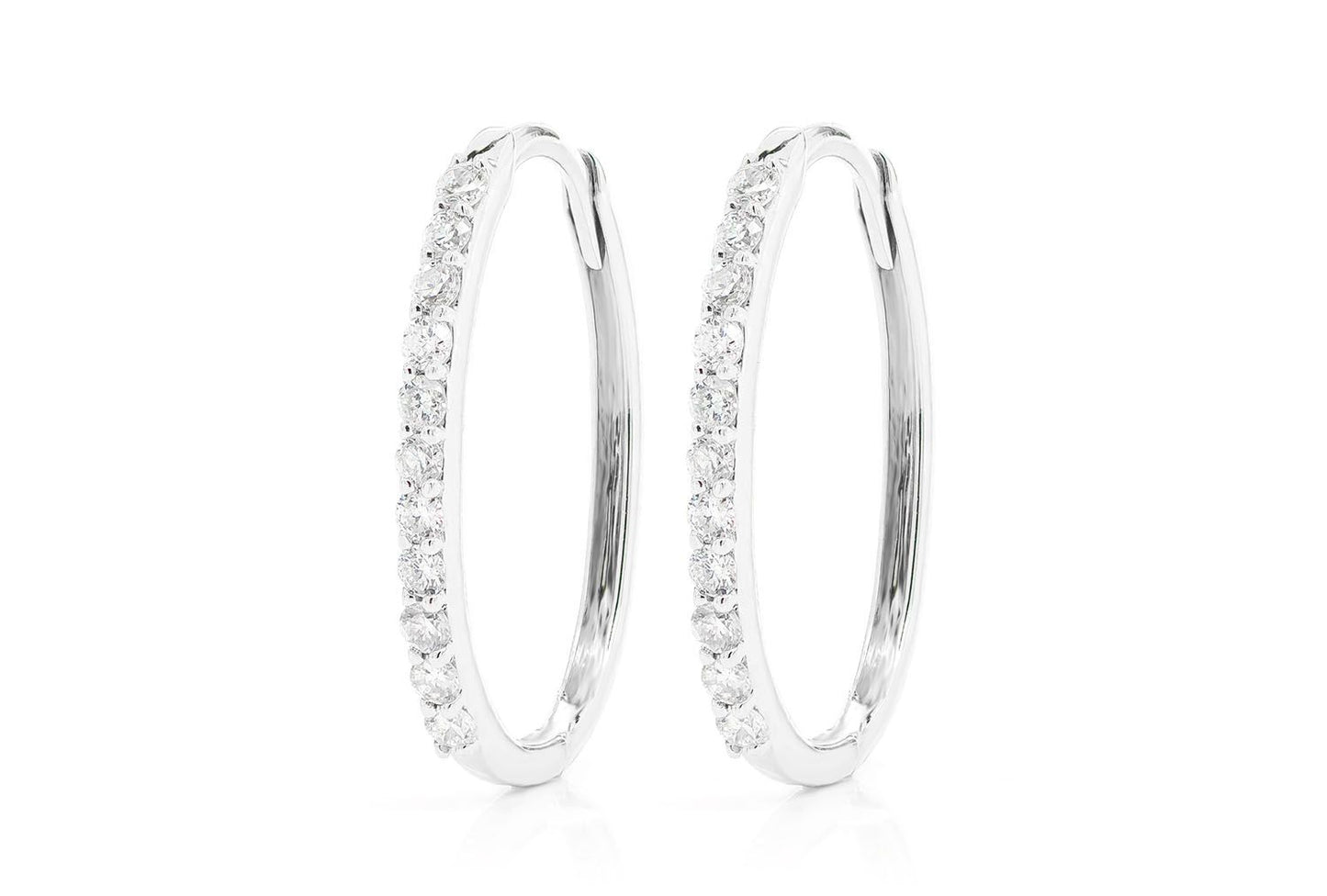 OVAL HALF HOOP DIAMOND EARRINGS 14K SOLID GOLD 0.25CTW